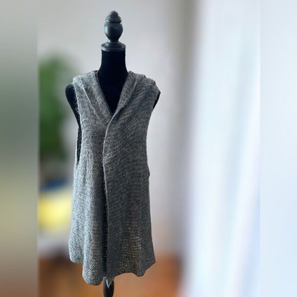 Eileen Fisher Suri alpaca silk mesh hooded Vest Cardigan Duster Size L - Picture 15 of 15
